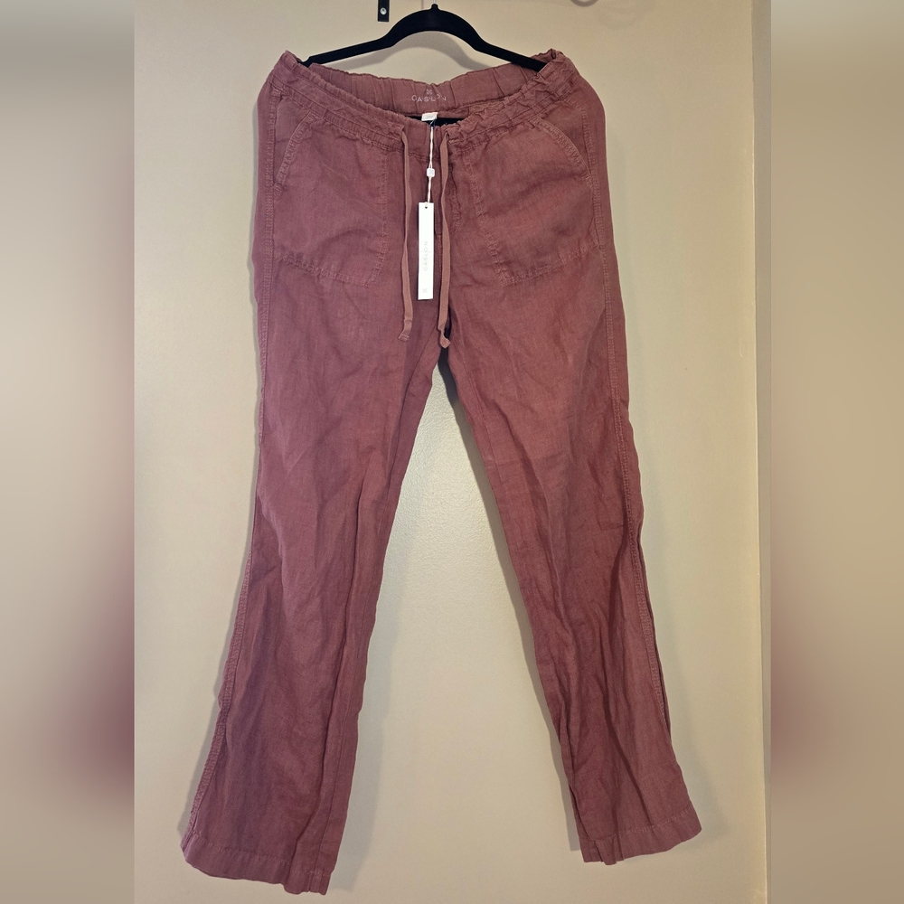 100% Linen Brown Boho Straight Leg Pants